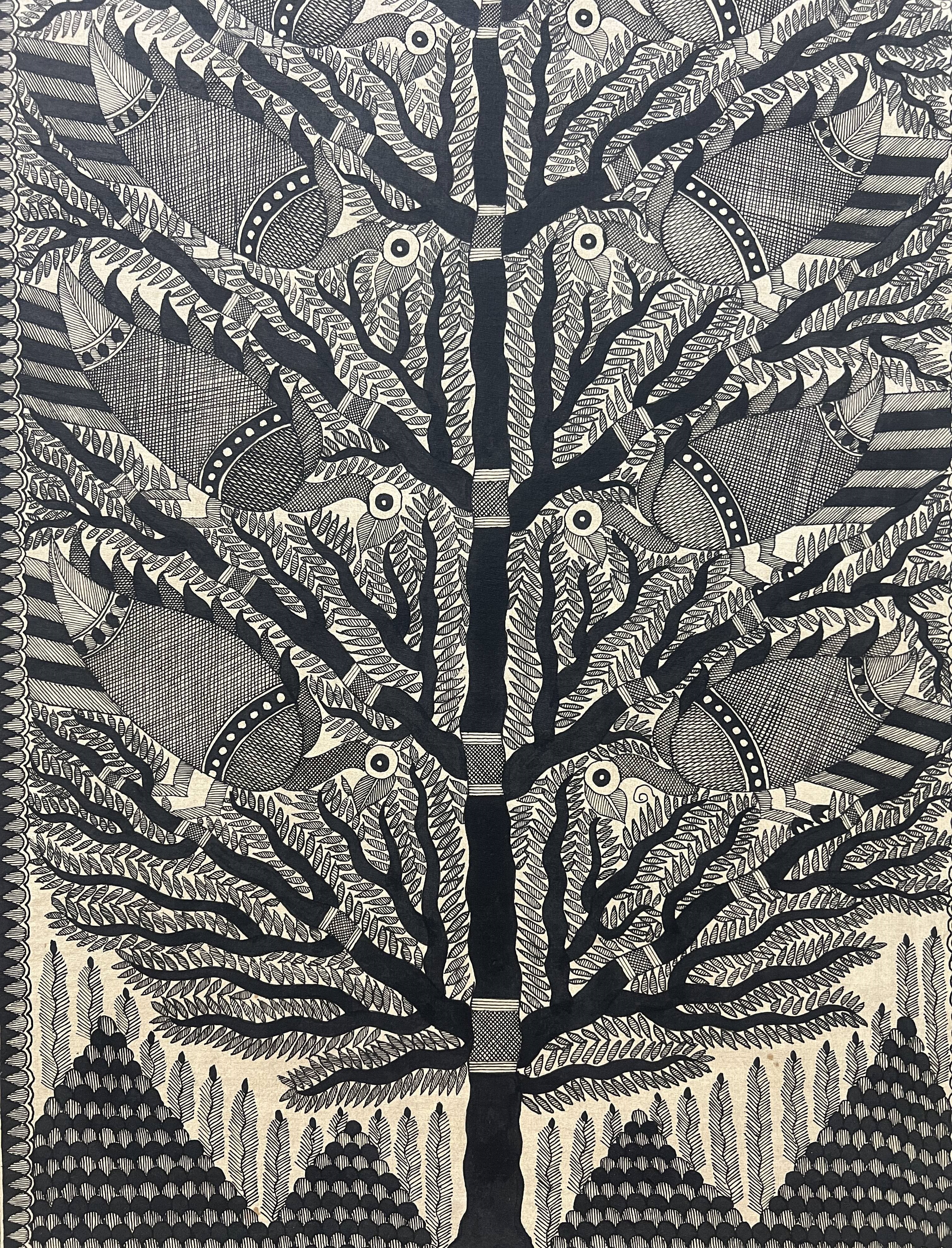 Hand-Painted Madhubani Tree of Life with Peacocks – A Celebration of Intricate Artistry